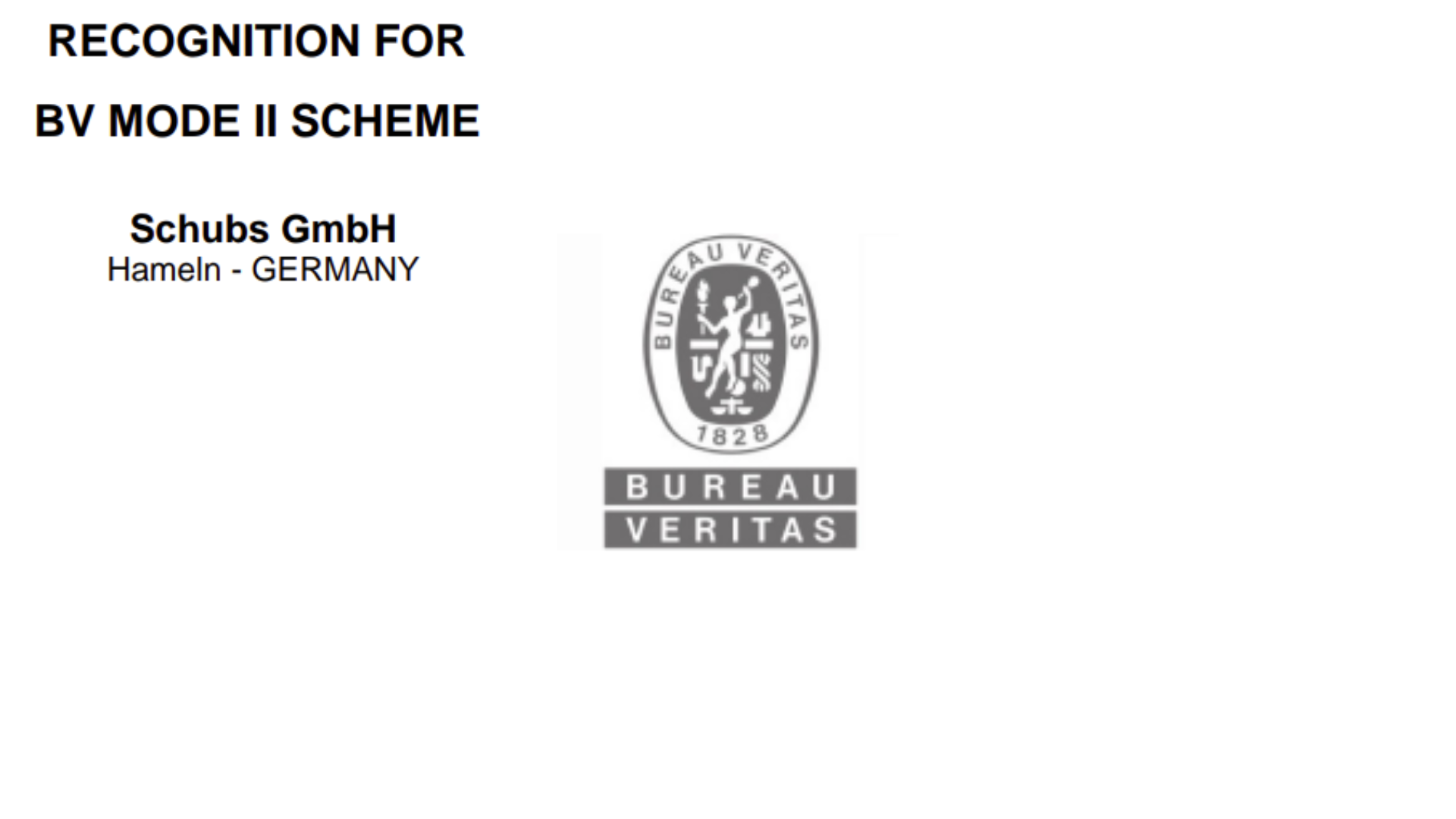 Bureau Veritas NR320 Mode 2 Zertifizierung bei Schubs