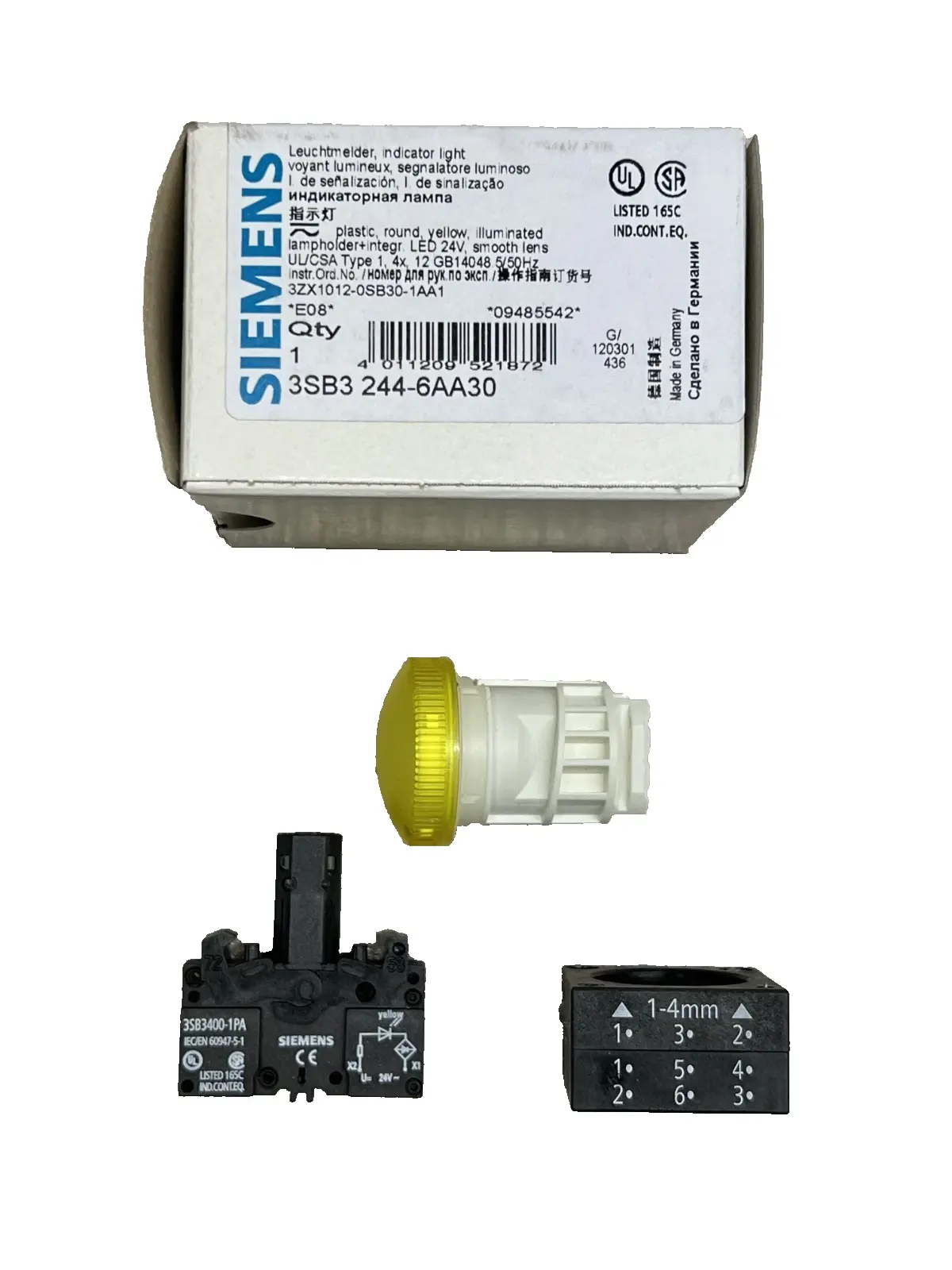 Siemens Leuchtmelder gelb rund komplett LED 24V 3SB3244-6AA30 (40001036)