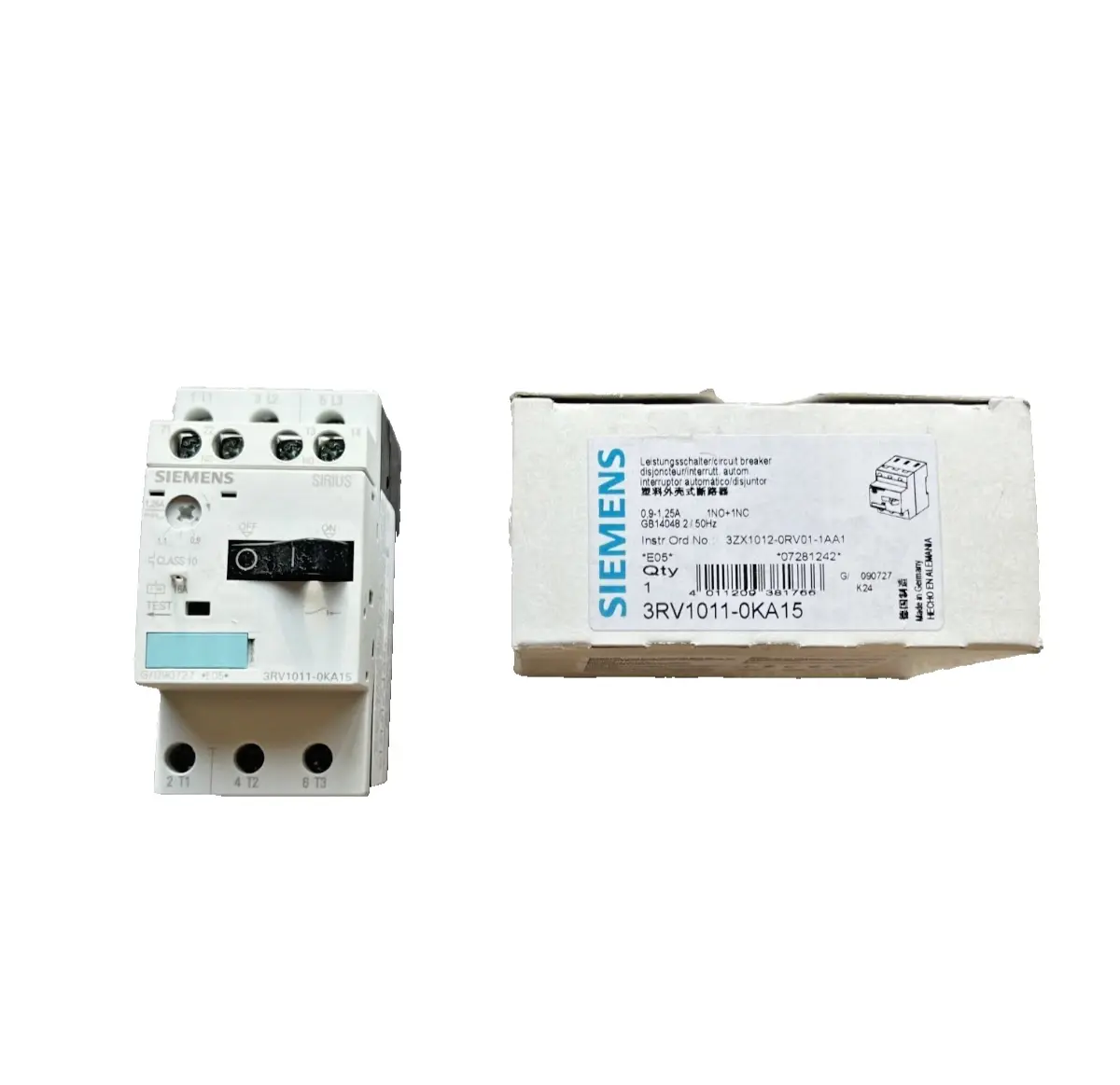 Siemens Leistungsschalter Motorschutz 0,9-1,25A 3RV1011-0KA15 (40001142)