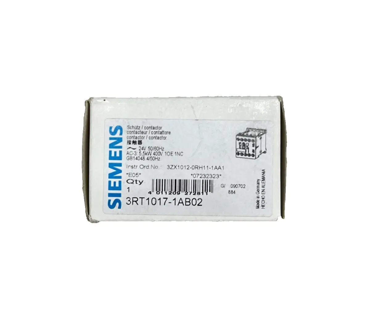 Siemens Leistungsschütz 5,5kW 24VAC 50/60HZ 3RT1017-1AB02 (40004399) Bild 2