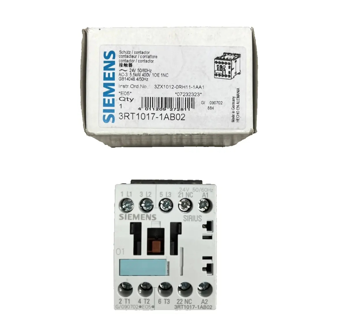 Siemens Leistungsschütz 5,5kW 24VAC 50/60HZ 3RT1017-1AB02 (40004399)