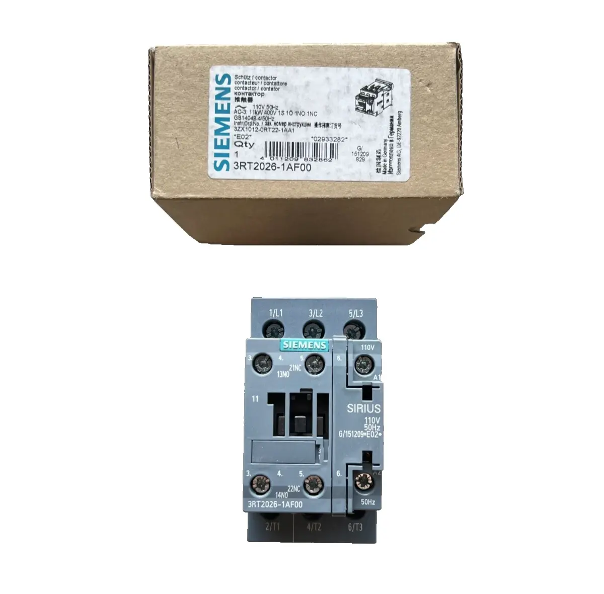 Siemens SCHUETZ, AC-3, 11KW/400V, 1S+1OE 3RT2026-1AF00 (40010138)